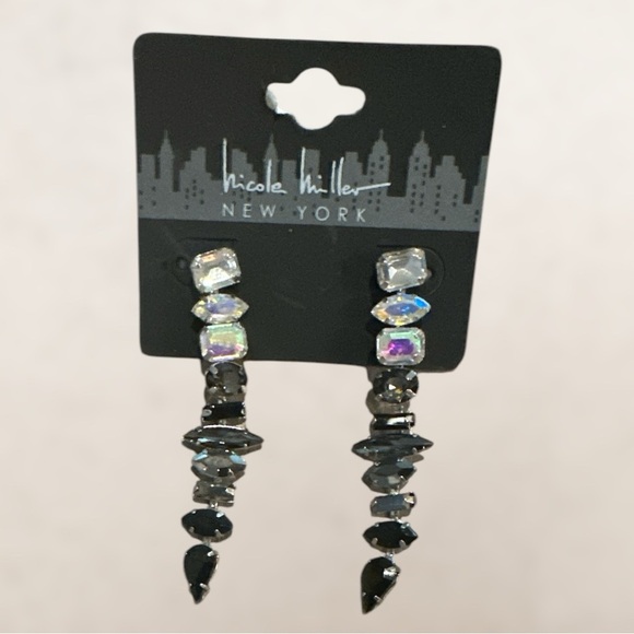 Nicole Miller New York Black & Iridescent Crystal Drop Earrings - Picture 4 of 4